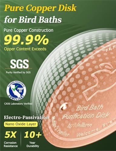Mellbree 3-Pack Bird Bath Copper Disc, 0.6mm Reinforced 99.99% Pure Copper Cleaning Disk with Triple-Point Support for Physical Safe Clean Water All-Season