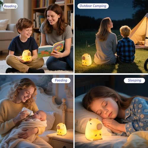 Capybara Night Light for Kids, LED Squishy Animal Night Lamp Rechargeable, Novelty Nursery Lamp Nightlight for Kids, 2 Levels Dimmable Touch Lamp for Bedroom, Home Decor Gifts Stuff for Girls Boys