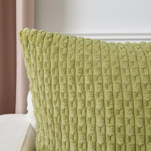 Kevin Textile Soft Corduroy 20x20 Inch Pillow Covers 2 Pack, Grass Green