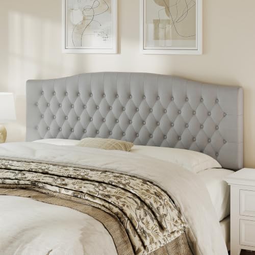 Befurtori King Headboard Only, Velvet Classic Tufted Design, Silver Gray
