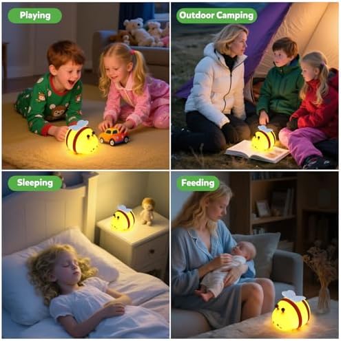 Bee Night Light, Cute Silicone Animal Bedside Lamp, Night Lamp for Kids Room, Dimmable LED Lamp,Bedroom Touch Lamp, Nursery,Baby Room&Girls Room Decor, Baby Boys Girls Gift,Rechargeable Nightlight