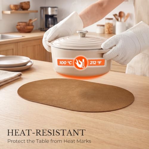 MOSAYT Vinyl Faux Leather Oval Placemats, Set of 4, Multicolor