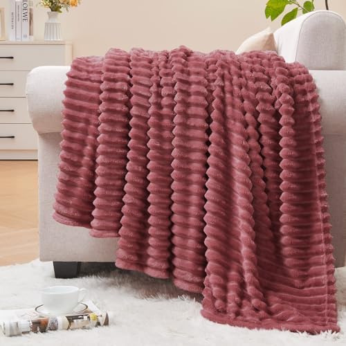 BEDELITE 3D Ribbed Brick Dust Fleece Twin Blanket for Couch, 60x80 Inch