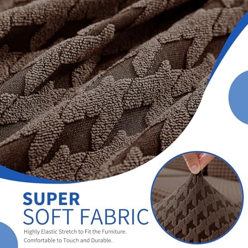MAXIJIN 4 Pieces Stretch Oversized Couch Covers for 3 Cushion Sofa Covers Washable Sofa Slipcovers Thick Soft Furniture Protector with Non Slip Strap (Brown), 91"-110"(3 XL Cushions)