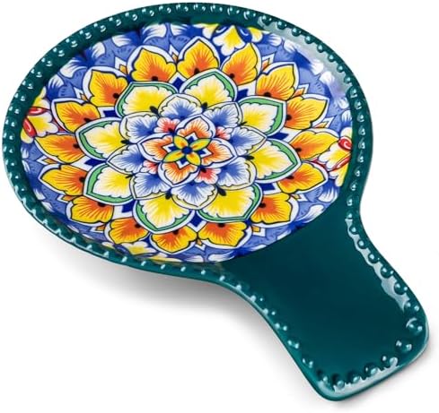 vancasso 7.7 Inch Ceramic Spoon Rest, Bohemian Stove Top, Green