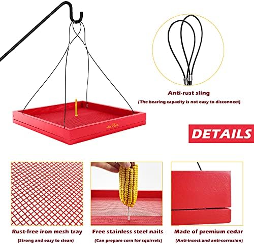 MIXXIDEA Bird Feeder Hanging Tray Seed Tray Wooden Platform Hummingbird Feeder Hanging Tray Mesh Seed Platform for Garden Yard Outside Decoration Attracting for Wild Birds (Red-1pk)