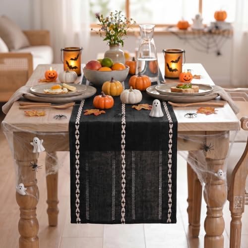 Artoid Mode Black Rustic Cotton Linen Table Runner 13x36 Inch