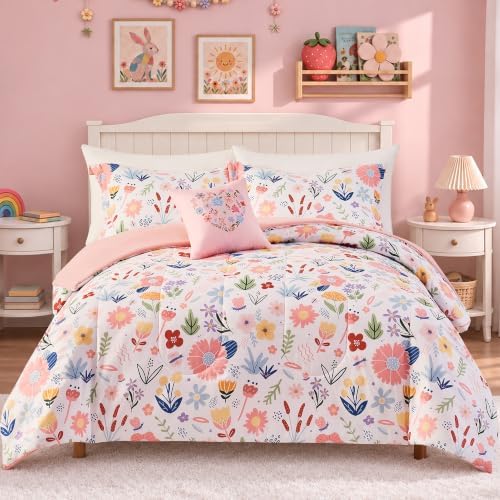 Twin Comforter Set for Girls-3 Pieces Flower Printed Twin Bedding Sets