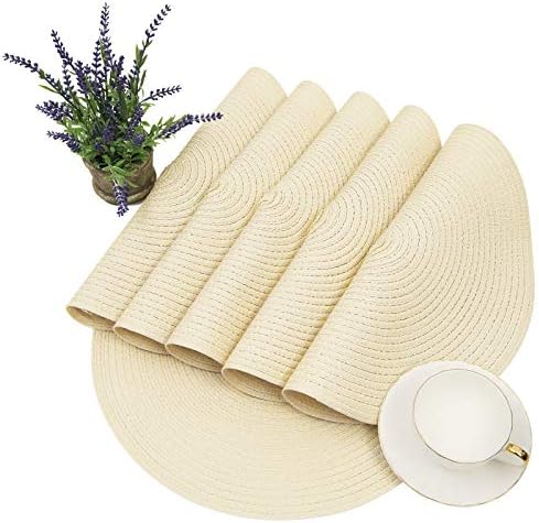 SHACOS Round Braided Placemats Set of 6 Round Table Place Mats for Dining Tables 15 inch (Cream, 6)
