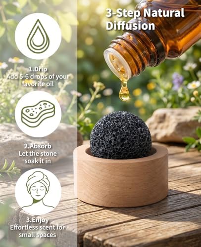 3PCS Lava Rock Passive Essential Oil Diffuser, Small Natural Stone Diffuser Gift for Desk, Office, Car, Bedroom (Small Size 1.77" L x 1.34" W x 1.18" H)