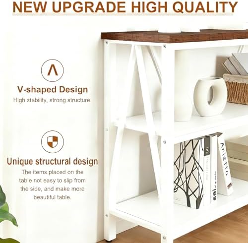 Entryway Console Table, 3 Tier Entry Table with Open Shelves, White, 47 IN