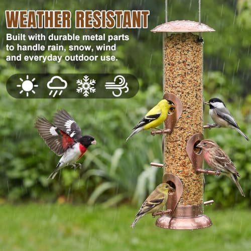 FEED GARDEN Bird Feeder for Outdoors Hanging, 13" Clear Tube, Copper
