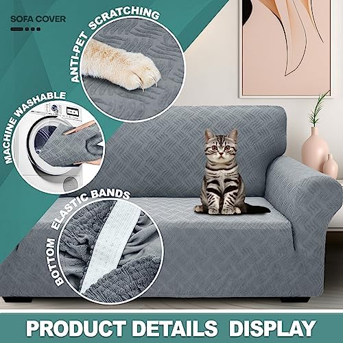 YEMYHOM Couch Cover Latest Jacquard Design High Stretch Sofa Covers for 2 Cushion Couch, Pet Dog Cat Proof Loveseat Slipcover Non Slip Elastic Furniture Protector (Medium, Leaf Pattern Light Gray)