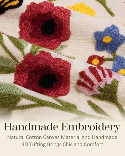 Embroidered Throw Pillow Covers 18x18 Inch, 2Pack, Retro Flower