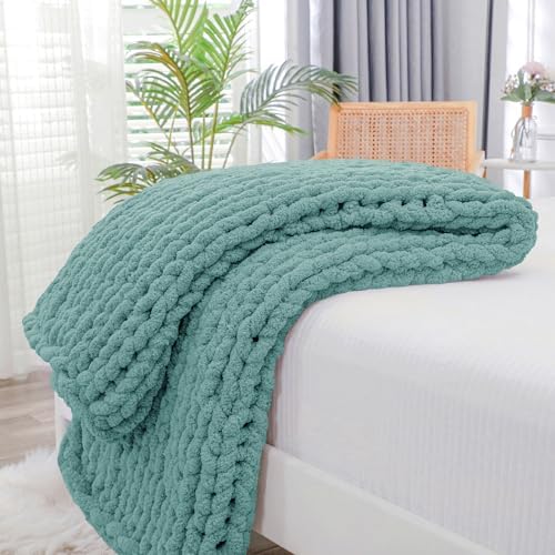 Bigacogo Chunky Knit Throw Blanket for Couch, 40x60 inches, Light Teal
