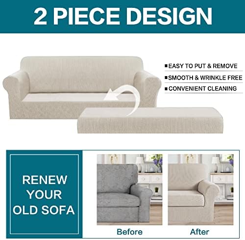 Turquoize Stretch Sofa Slipcover 2 Pieces Sofa Cover Couch Cover for 3 Cushion Couch Washable Furniture Protector Covers with Elastic Bottom Feature Thick Jacquard Fabric (Sofa, Island Fossi)
