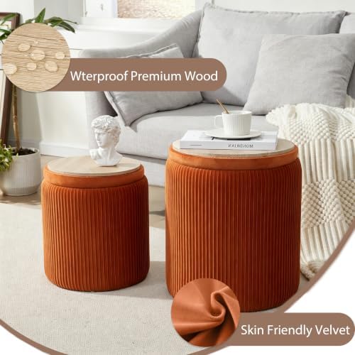 Royal Windsor Round Ottoman with Storage Set of 2, Storage Vanity Stool