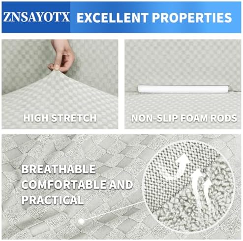 ZNSAYOTX 1 Piece Jacquard Couch Covers for 2 Cushion Couch High Stretch Loveseat Slipcover for Pets Dogs Anti Slip Love Seat Sofa Slipcover Furniture Protector (Medium, Ivory)