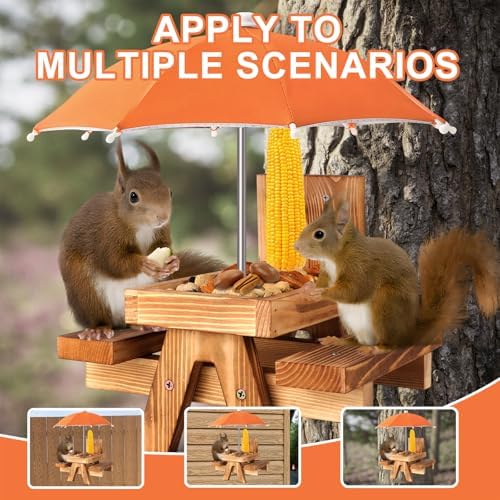 Gnodary Squirrel Feeder with Umbrella, Squirrel Feeders for Outside, Squirrel Picnic Table Feeder - Chipmunk Feeder Hold Corn, Corn Cob, Peanuts (Orange)