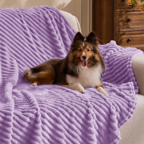 BEDELITE 3D Ribbed Lavender Fleece Throw Blanket for Couch, 50x70 Inch