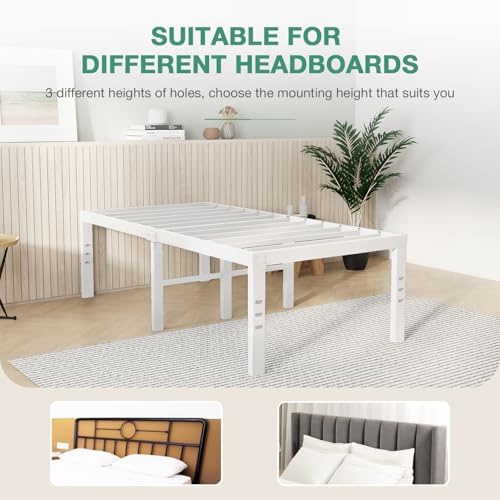 Novilla Twin Bed Frame, 18 Inch Metal Platform Bed Frame Twin Size with Storage Space Under Bed, Heavy Duty Steel Slat Support, Easy Assembly, No Box Spring Needed, White