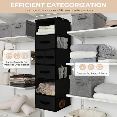 GRANNY SAYS Hanging Closet Organizer with 5 Drawers & 6 Shelves, Black