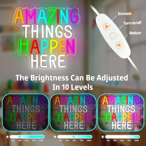 Amazing Things Happen Here Neon Signs for Wall Decor Dimmable Inspirational Classroom Neon Sign School Motivational Neon Lights Classroom Led Sign