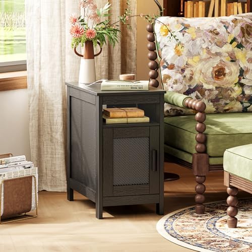 Huuger Narrow Night Stand, End Table with Charging Station, USB-C Port