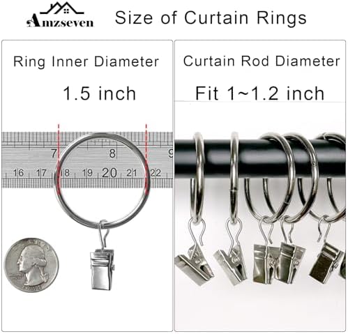 100 Pack Metal Curtain Rings with Clips, 1.5 in ID, Silver