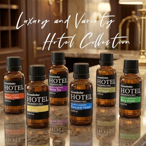 Essential Oil Gift Set, Hotel-Inspired Fragrance Oil Set, 6 Luxury Hotel Scents for Diffusers, Reed Diffusers & Home Fragrance, Aroma Oils for Home Scenting, Housewarming Gift, 6×0.68 Fl Oz