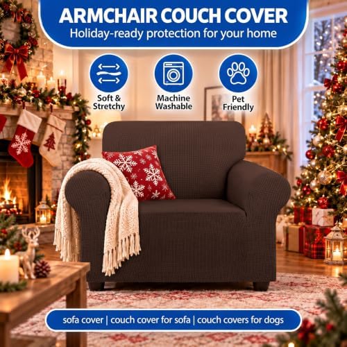 KEKUOU Stretch Chair Sofa Slipcover, Single Couch Cover,Chocolate