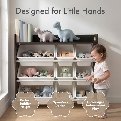 Humble Crew Kids Toy Organizer with Display Shelf, 9 Bins, 3 Tier Storage