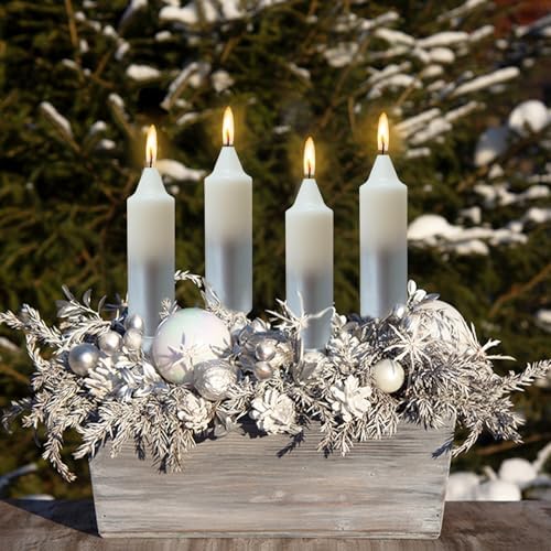 NJAO HOO Silver Christmas Candles 5 Inch Short Taper Candle Metallic Candlesticks Unscented Candle Set for Home Decor Christmas Party Dinner Candles, 4 Pack