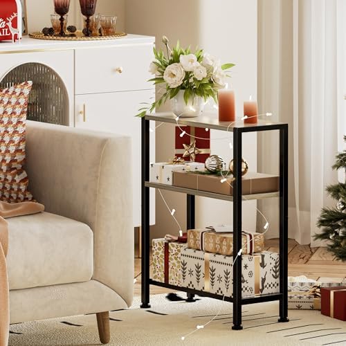 Narrow Side Table, 2-Tier Small End Table, Slim Nightstand