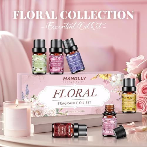 Floral Essential Oils Set - 6 Premium Fragrance Oil for Diffusers, Candle Making, Humidifier - Pink Peony, Wild Rose, Lavender, Sunflower Sandalwood, Bewitched Orchid, White Lily Aromatherapy Oil