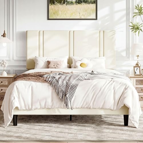 Allewie Queen Platform Bed Frame with Velvet Upholstered Headboard