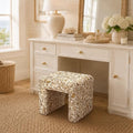 Get Set Style Vanity Stool Chair,Modern Tusk Bloom Ottoman Foot Stool with Wooden Legs Sofa Bench Footstool Extra Seat for Vanity,Makeup Room,Living Room(Fully Assembled) (Tusk&Bloom-Spice)