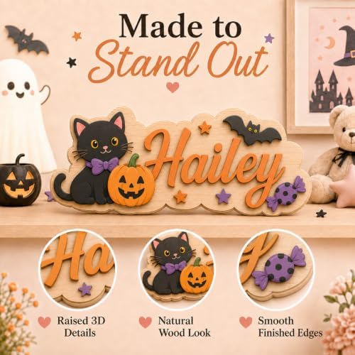 Personalized Halloween Name Sign for Nursery, Custom Wooden Kids Room Sign