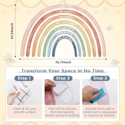 Tinideya Large Watercolor Rainbow Wall Stickers Decal, 77" x 47'', Cute