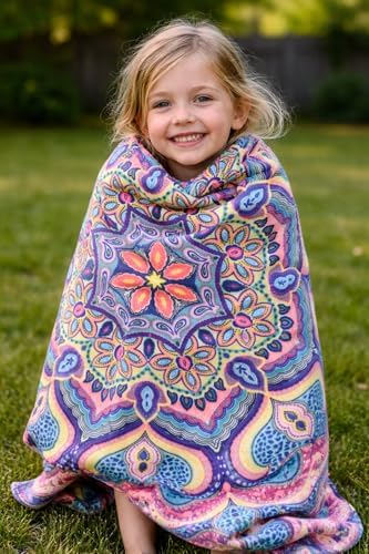 Soft Fleece Throw Blanket, Bohemian Boho Paisley Damask Purple Pink, 50x70