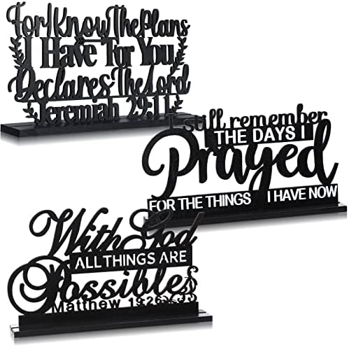Jetec 3 Pcs Remember Prayed Sign Wood Blessed Table Decor, Black, Faith