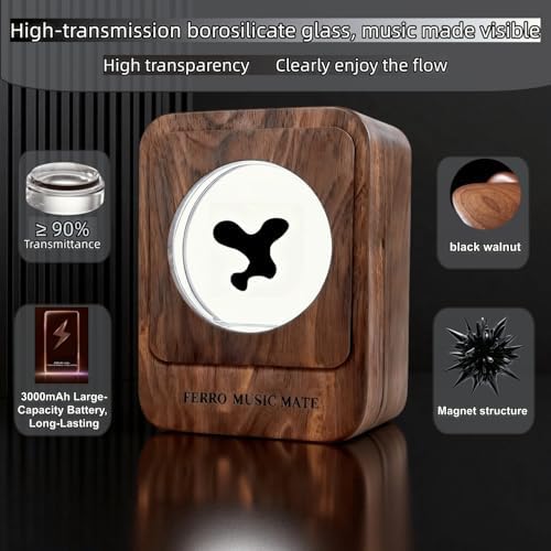 Housewarming Gifts,Ferrofluid Speaker Music Mate,Dancing Ferrofluid Music Mate,Walnut Wood,Desk Stress Relief,Symbiosis in a Bottle, Magnetic Fluid Toys, （unvoiced）