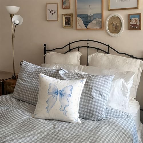 Blue Bow Pillow Cover 18x18, Dorm Decor for College Girls