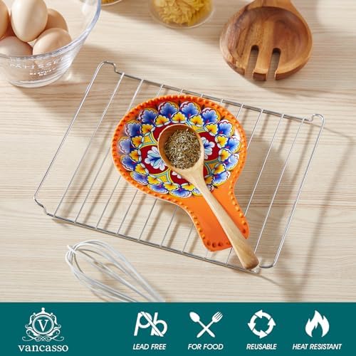 vancasso 7.7 Inch Ceramic Spoon Rest, Bohemian Stove Top Kitchen, Orange