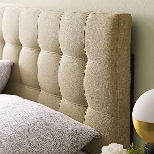 Modway Lily Tufted Linen Fabric Upholstered Full Headboard in Beige