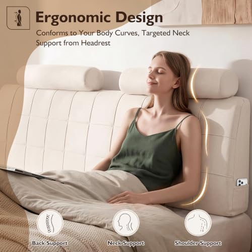 Queen Headboard with 2 Headrests, Memory Foam Upholstered Headboard