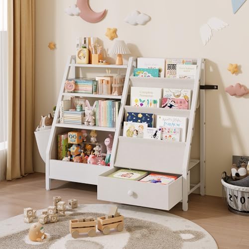 White Kids Bookshelf and Toy Storage Organizer for Toddler Nursery