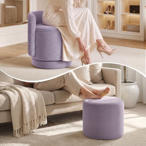 Velvet Vanity Chair with Storage 360° Swivel Accent Stool FootRest