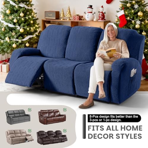 VANSOFY Stretch Recliner Couch Coversr, 8-Pieces Slipcover,Dark Blue
