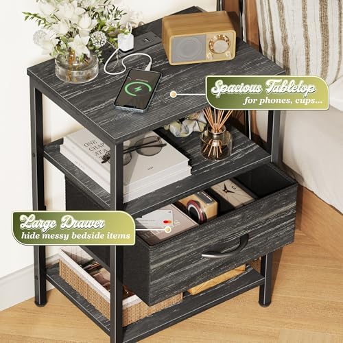 SUPERJARE Nightstand with Charging Station, USB-C Port, Bedside Table